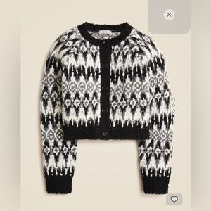 NWT J.Crew Fair Isle Cropped Cardigan Sweater - XS - Black/White